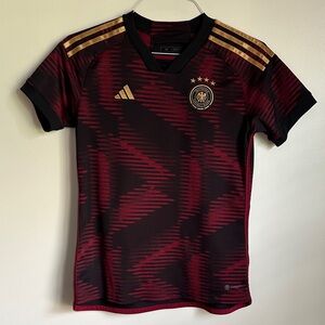 adidas Germany 2022 Away Youth Black and Maroon Jersey with Gold Accents